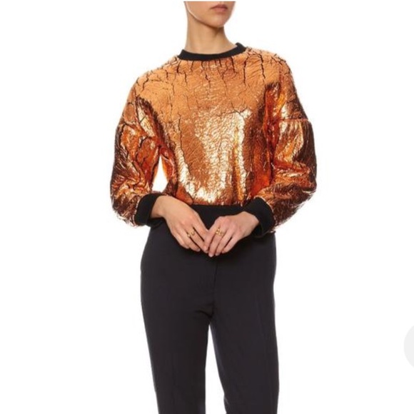NWT 3.1 Phillip Lim Metallic Futuristic Sweatshirt Cropped Gold Sweater S $395 - Picture 2 of 16